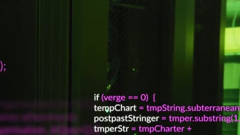 animation of computer language over illuminated data server systems in server room