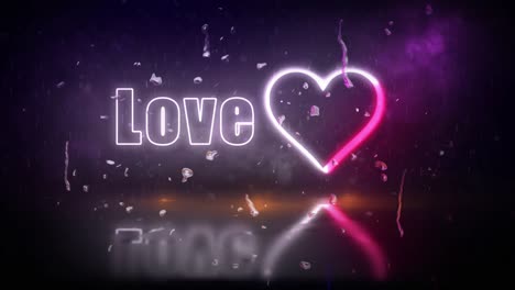 "love" neon lights sign revealed through a storm with flickering lights