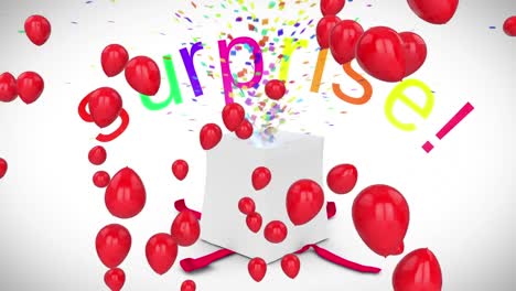 Surprise,-balloons-and-present-on-a-white-background