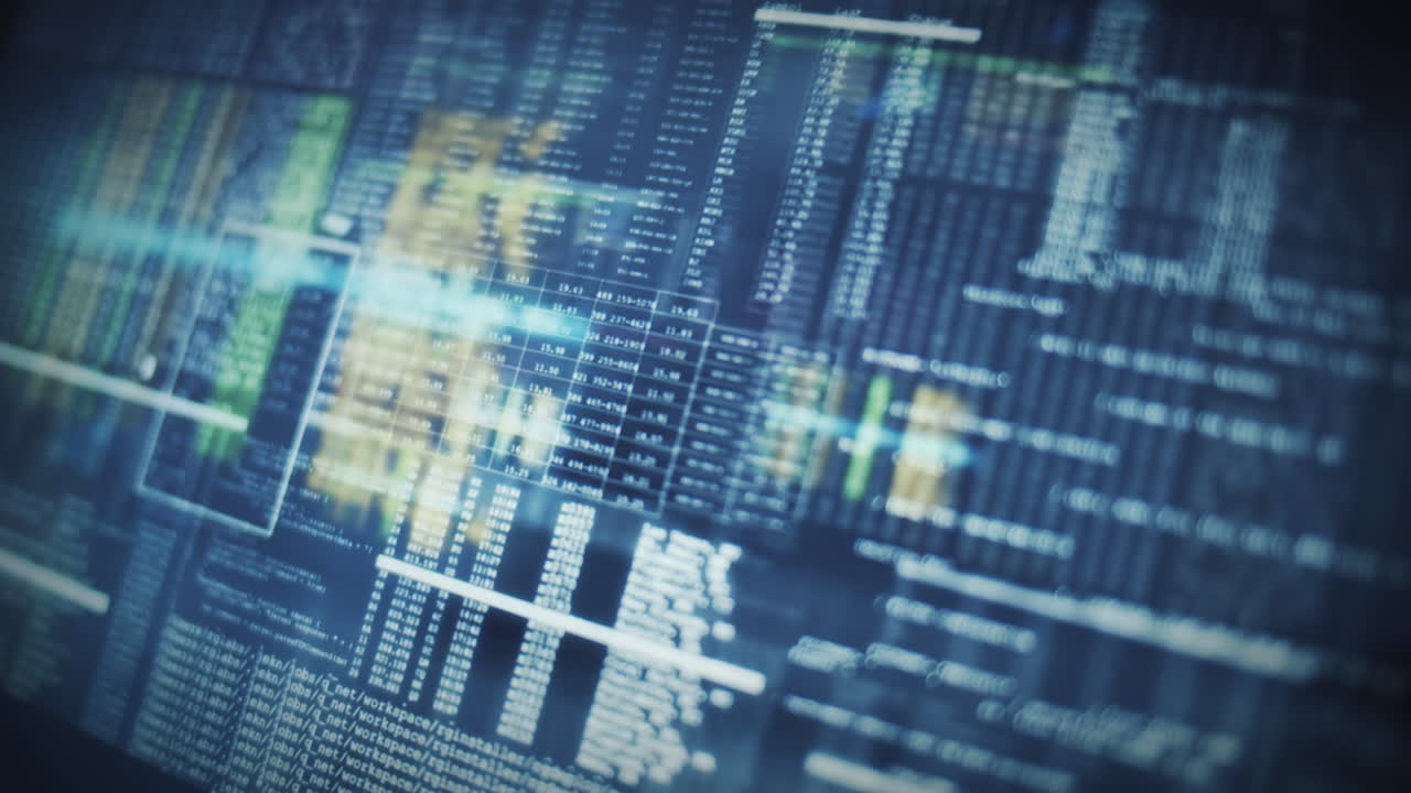 Abstract background flight through cyber technology futuristic data on a screen