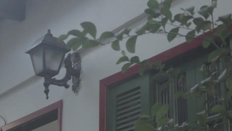 a village house with an old chandelier being lit on the afternoon