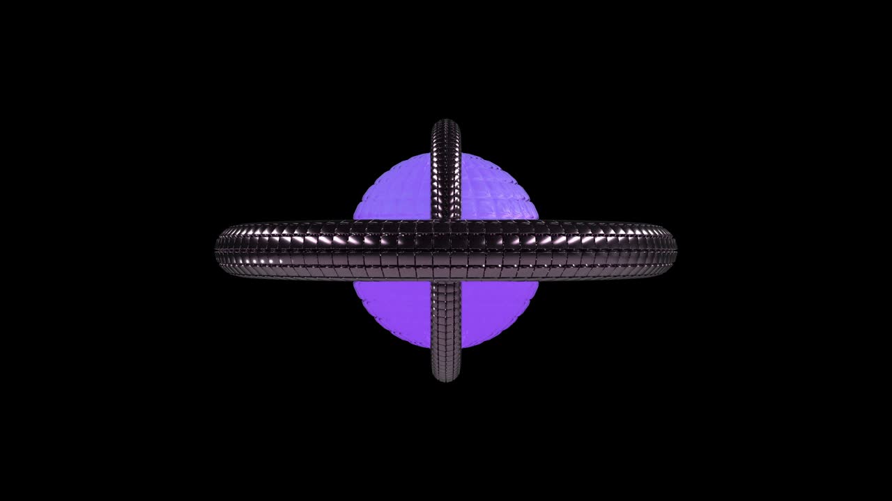 사각형으로 구성된 미래의 기하학적 공의 회전, 네온 구를 중심으로 움직이는 도, 원활한 패턴.