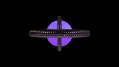 giro de una bola geométrica futurista construida a partir de cuadrados. órbitas que se mueven alrededor de la esfera de neón. patrón sin costuras.