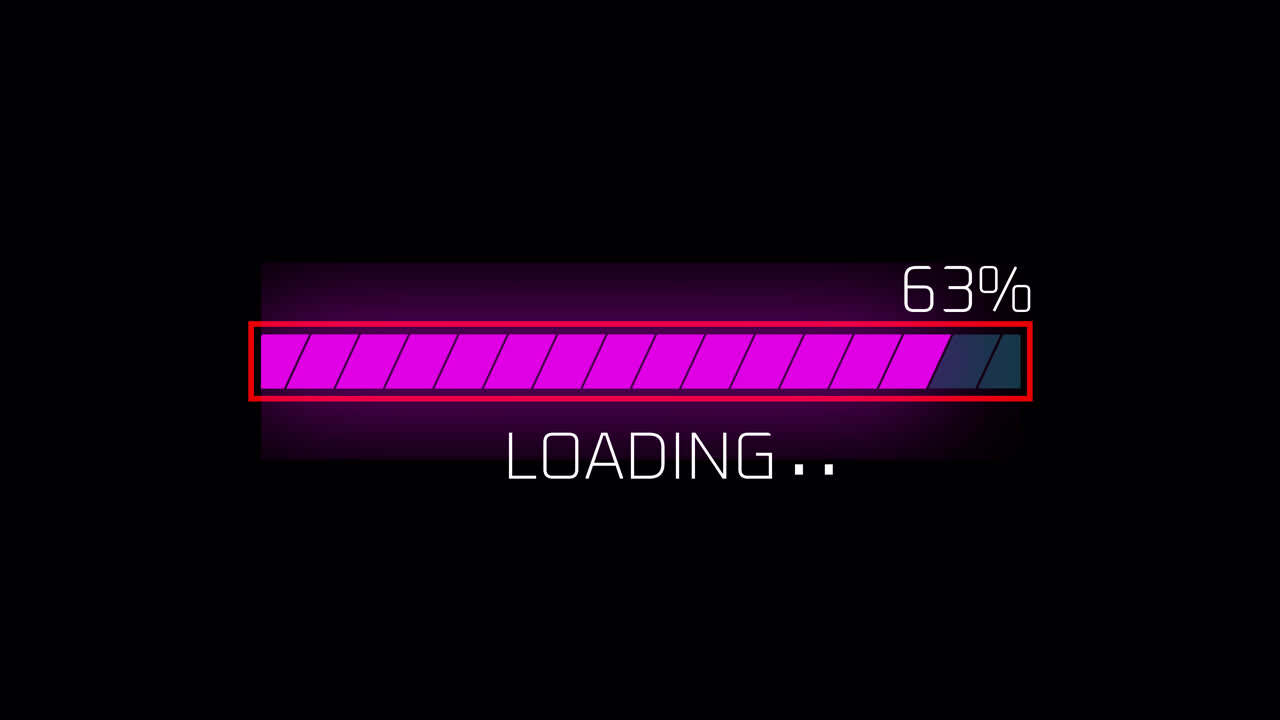 Digital Loading Progress Bar Animation on Black Background