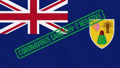 turks and caicos swaying flag with green stamp of freedom from coronavirus, loop