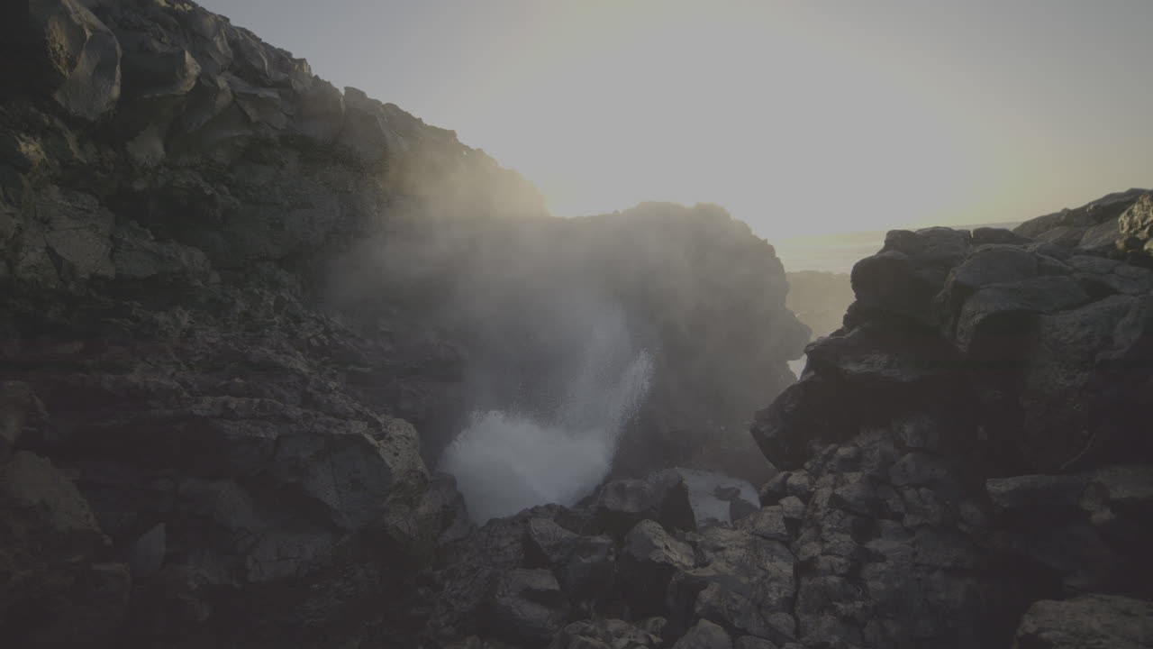 Powerful Ocean Waves Splashing in Volcanic Vent