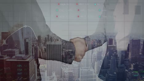 animação de estatísticas e processamento de dados sobre aperto de mão de empresário