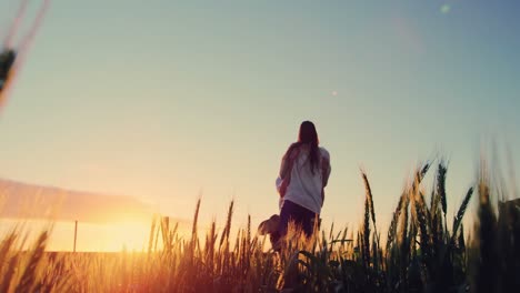 romantic couple having fun in field