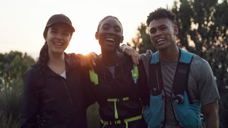 three people standing together while out