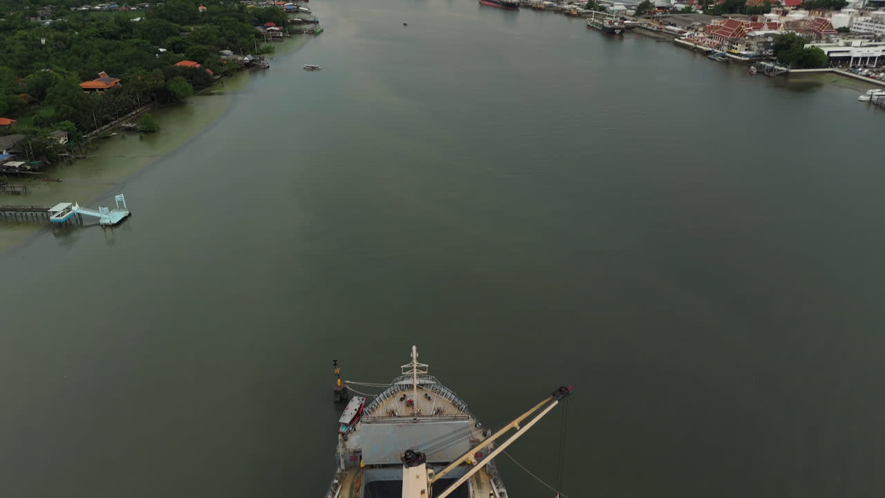 Bangkok Port On The Chao Phraya River In Bangkok, Thailand - Drone Shot