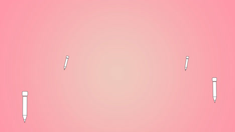 Animation-of-multiple-pencil-icons-floating-against-copy-space-on-pink-gradient-background