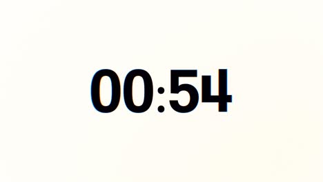 60 Seconds Glitch interference countdown numbers. 1 minute countdown. 30 or 10 seconds. Black digits on a White Background