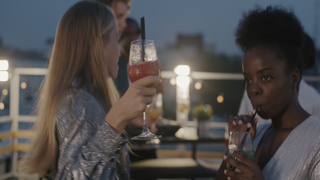 Friends Enjoying a Rooftop Party