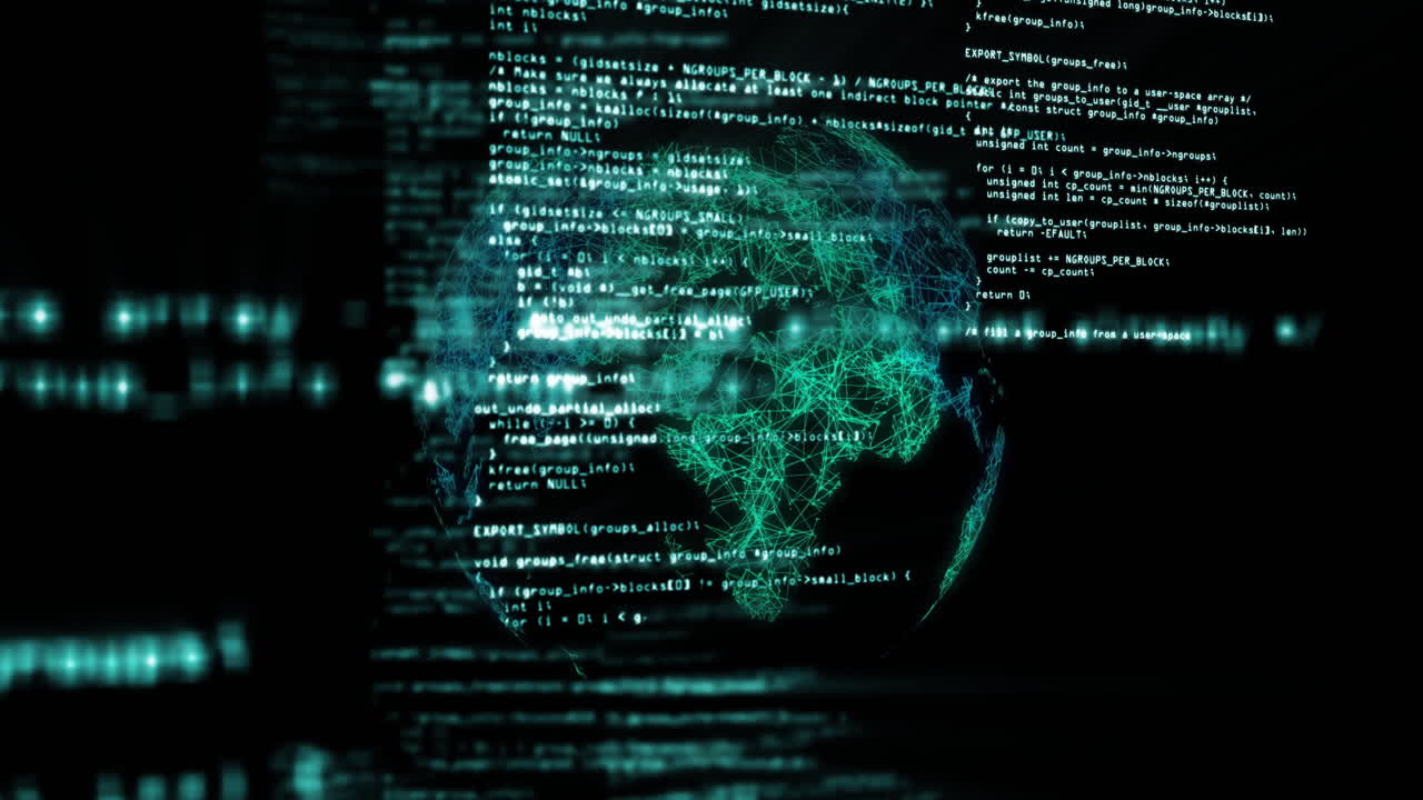 animación del procesamiento de datos sobre el globo sobre fondo negro