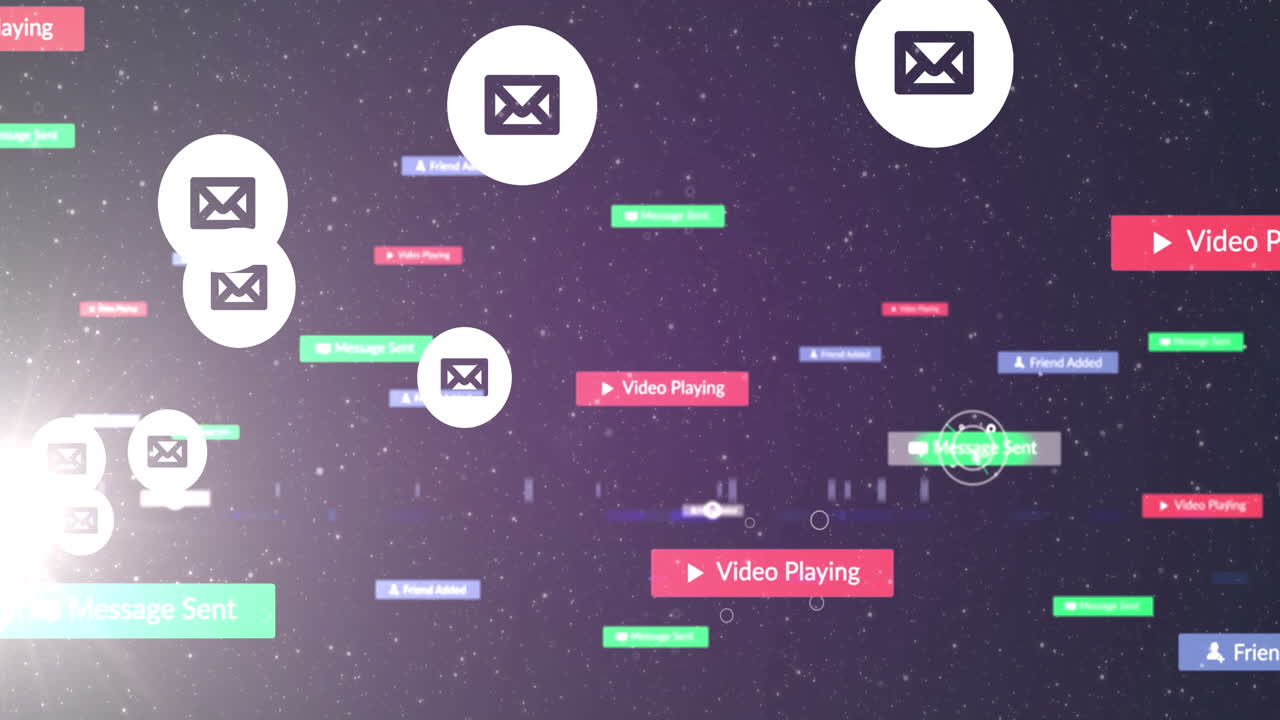 animación de iconos de redes sociales que caen sobre un fondo oscuro