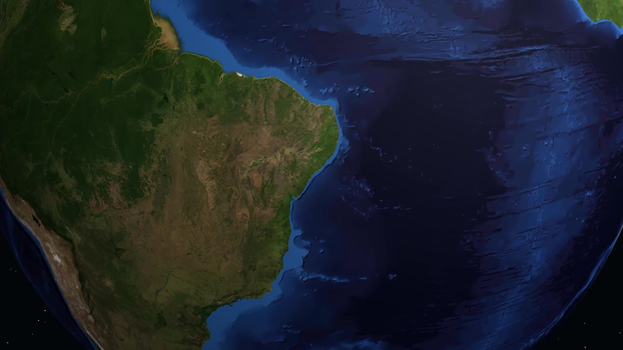 Un'animazione digitale zooma dallo spazio su Aracaju, Brasile, mostrando dati specifici sulla popolazione della città