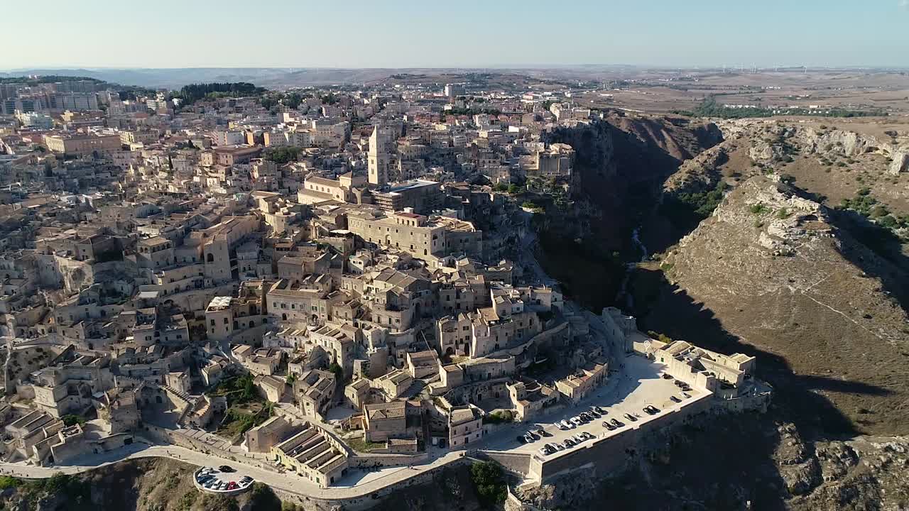 the sassi of matera seen from the sky during a sunny day, the ancient village was named world heritage site from UNESCO