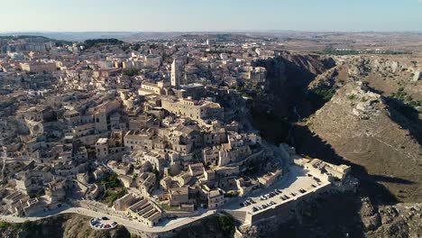 the sassi of matera seen from the sky during a sunny day, the ancient village was named world heritage site from unesco