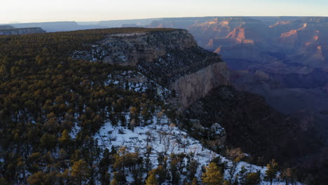 Dense-greenery-during-winters-over-mountains-of-Shoshone-point-showing-majestic-Grand-Canyon,-USA