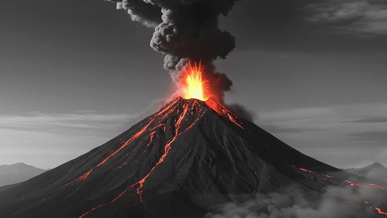 Erupting Volcano Displays Fiery Lava Flow and Explosive Ash Cloud, Capturing the Raw Power and Beauty of Nature's Most Dramatic Phenomenon in Stunning Detail