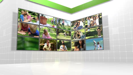 varios clips diferentes de familias jugando al aire libre