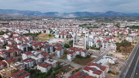 manavgat mosque religious building in turkey, aerial orbit