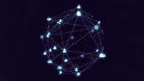 animation of network of connections with icons on black background