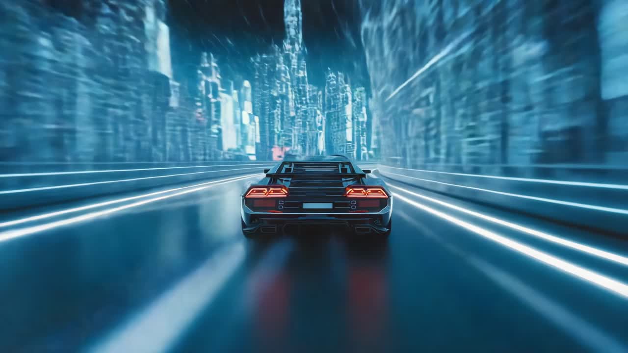 Futuristic Sports Car Speeding Through a Neon-Lit Cyberpunk City