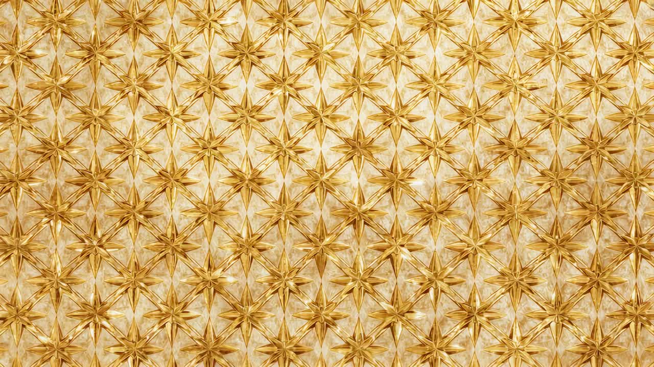 Panning camera moving across interior panel, centering rows and showing 8-pointed gold star motifs