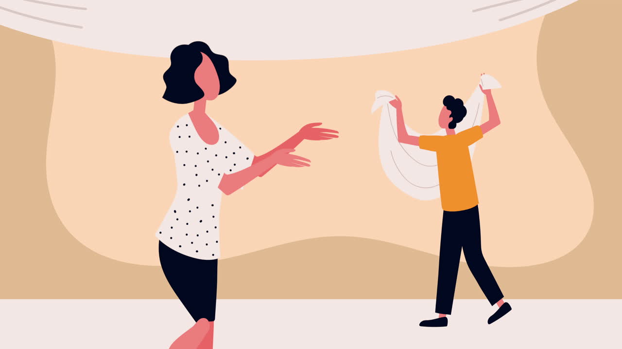 직물 이나 천 을 매달고 있는 사람 들