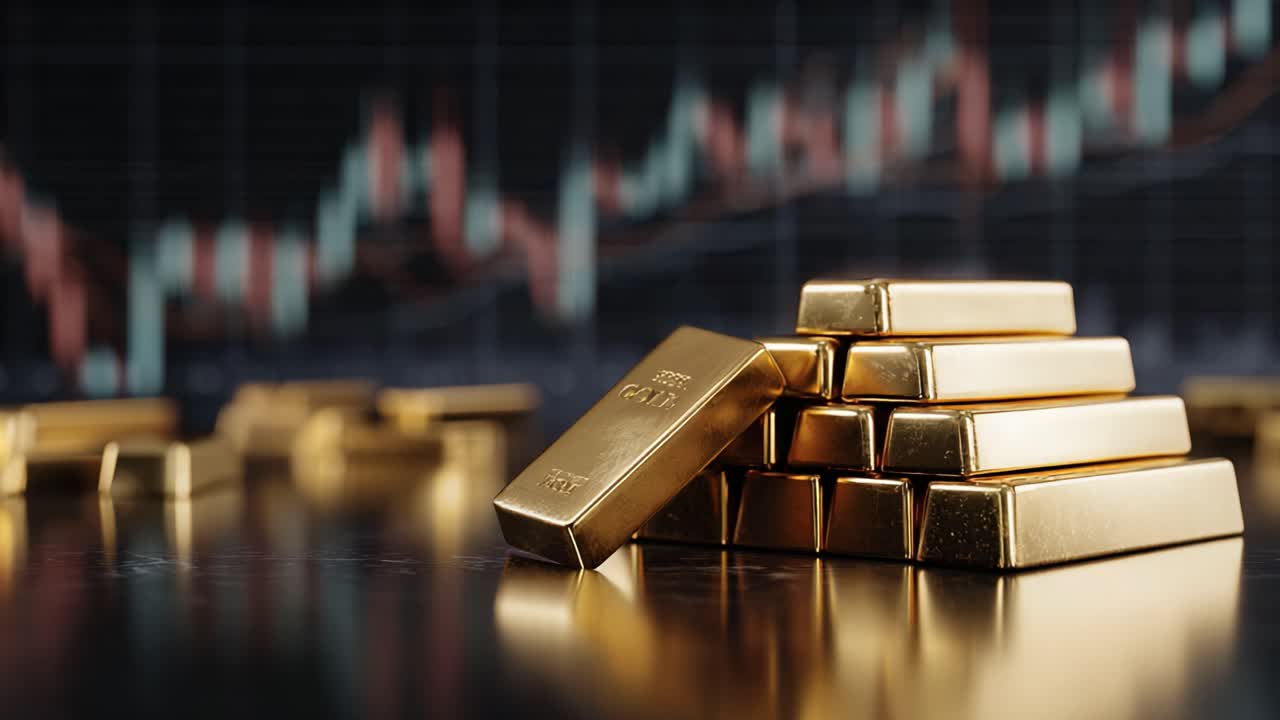 A Glorious Display of Gold Bars Reflecting Market Trends: An Insight into Precious Metal Investments and Their Volatility on a Financial Graph