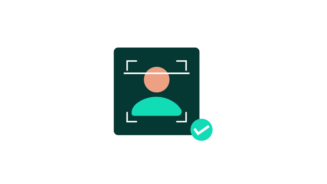 Animated Facial Recognition Icon with Success Checkmark