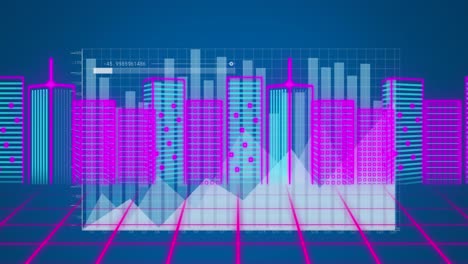 animation of data processing over 3d cityscape