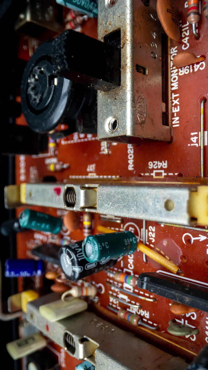 una toma macro de una placa de circuitos en vertical