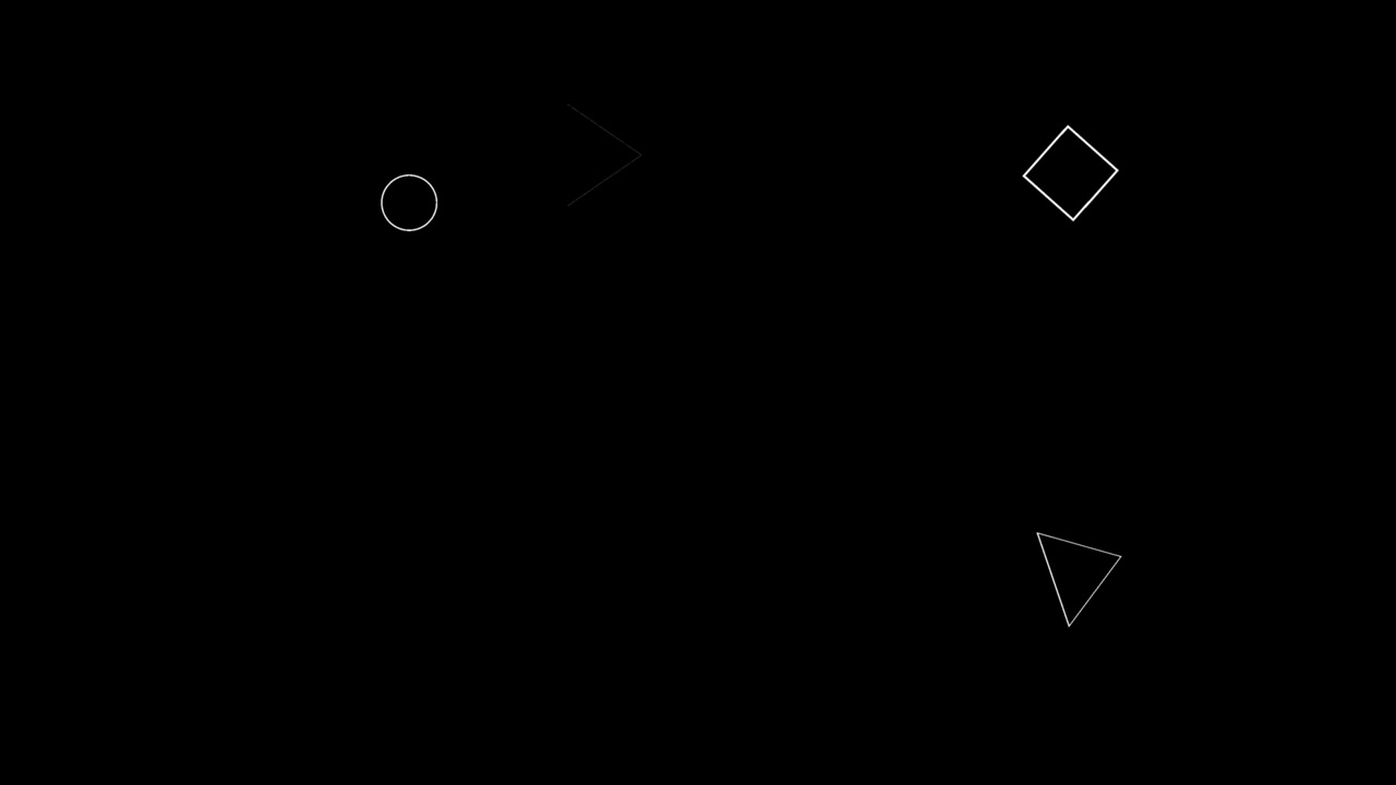Animation white geometric shape isolate floating on black background.