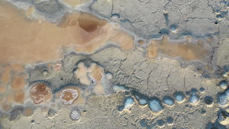 top down aerial view, salt flats patterns, solar evaporation, mineral harvesting by great salt lake in utah usa