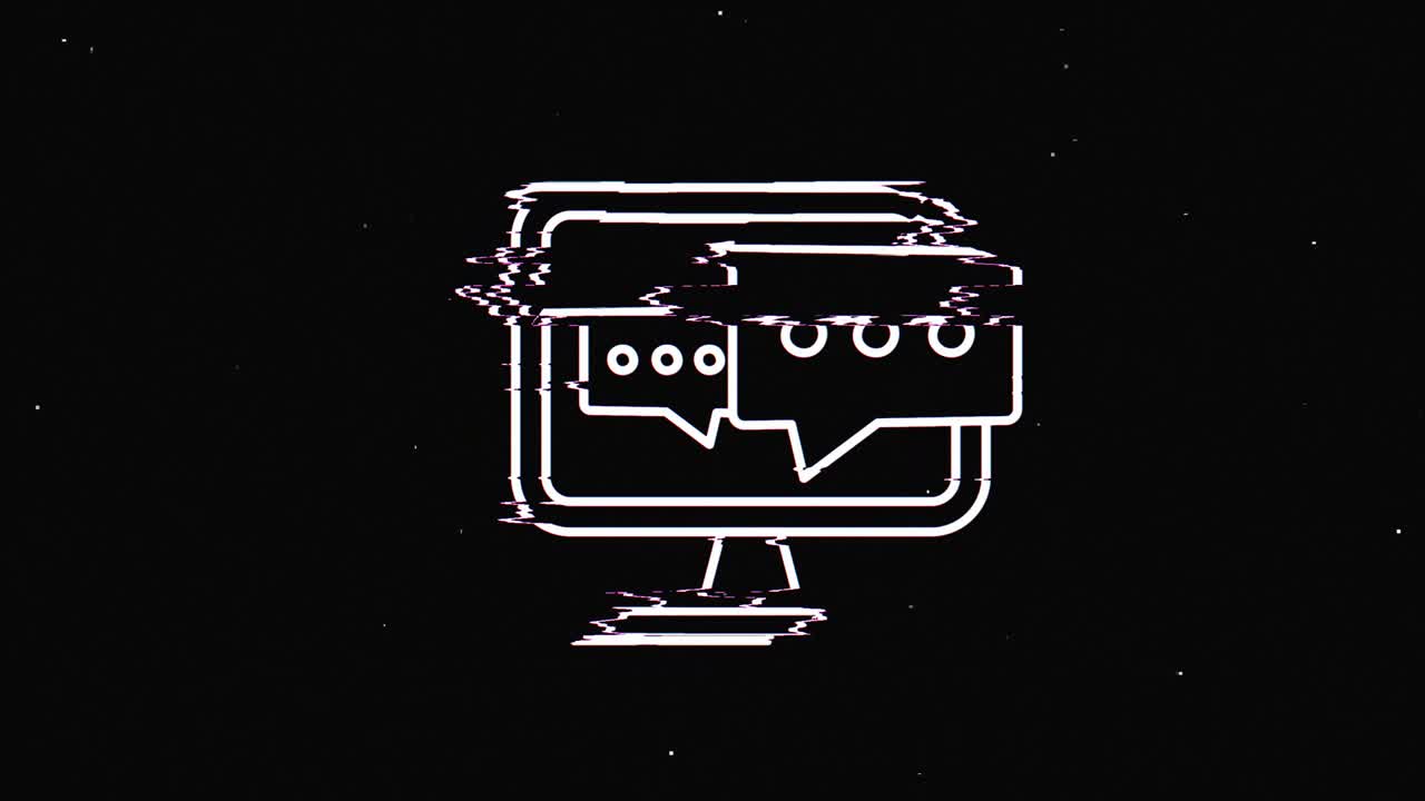 Line message hud holographic symbol on digital old tv screen seamless loop glitch animation. Hearts. Dynamic retro and joyful. Colorful and vintage video footage.