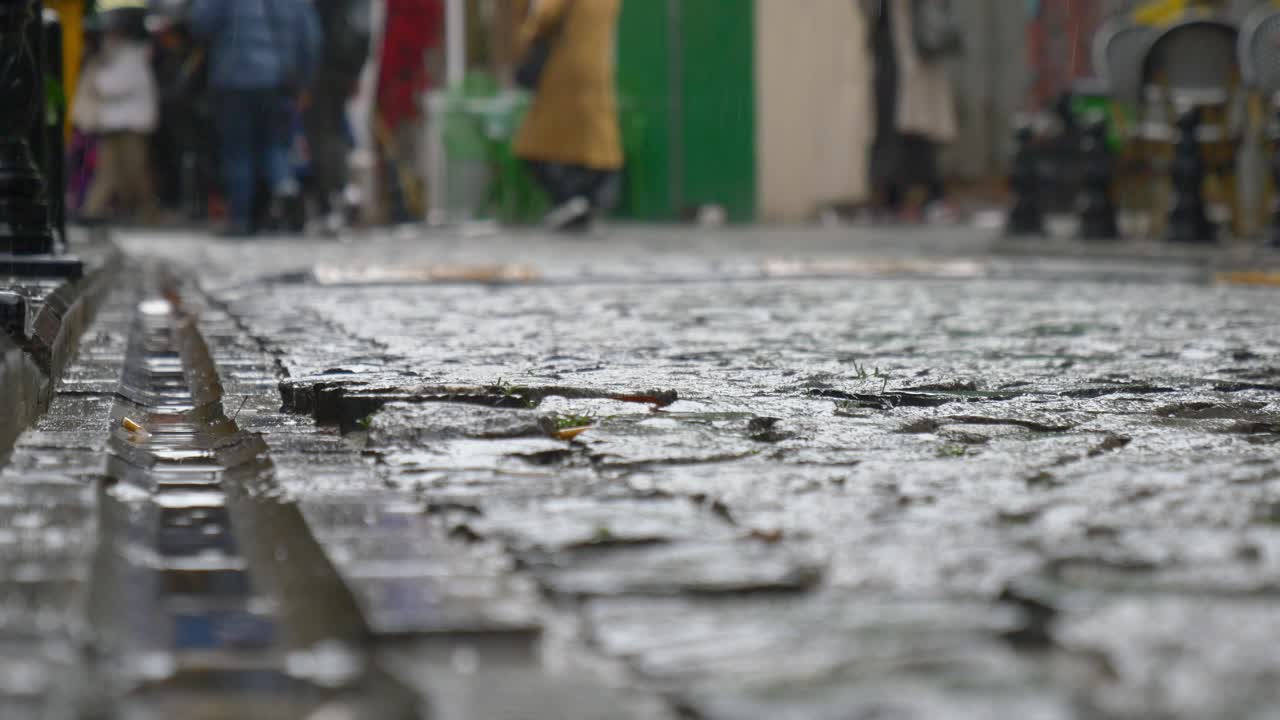 비가 오는 도시 거리