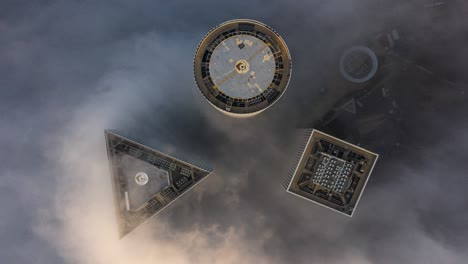 aerial view of skyscrapers in fog