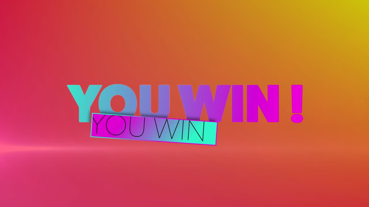 animación de multicolor usted gana textos sobre fondo de gradiente