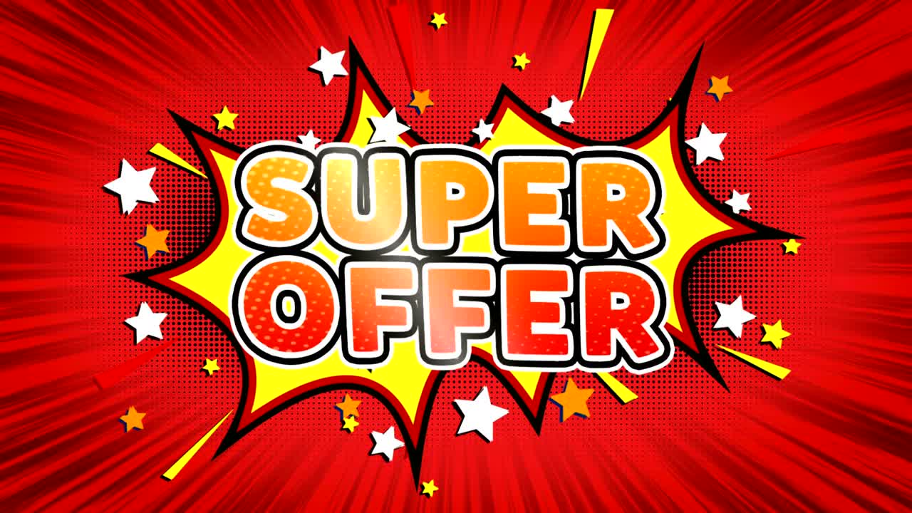 súper palabra oferta de dibujos animados retro burbujas de cómic bucle sin costuras