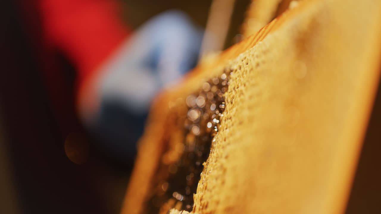A Beekeeper Removes Wax from Honeycomb