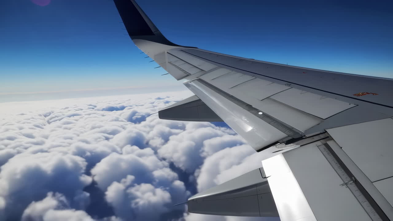 Airplane Window View of Fluffy Clouds