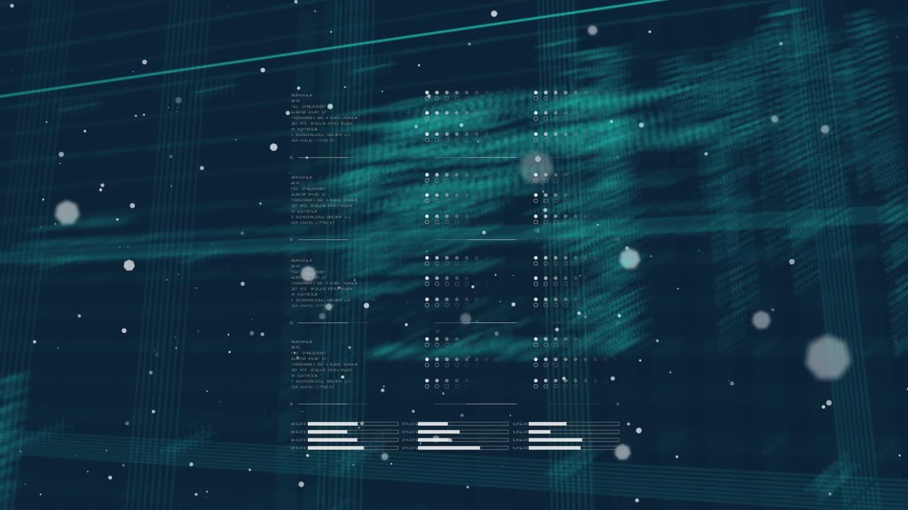 Animation of computer code over navy background with white dots