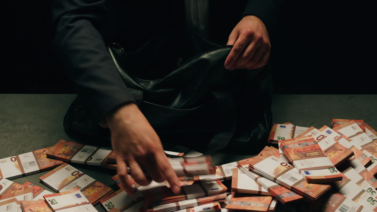 Specialised police officer Counting dollar banknotes in crime lab, conceptual image. High quality 4k footage