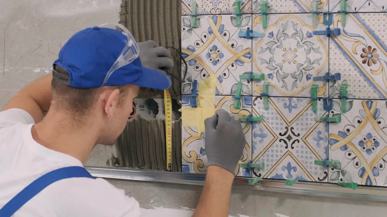 instalación de azulejos de cerámica para paredes - medición y corte de las piezas. construcción, renovación, reparación de apartamentos. cortes de azulejas. corte de baldosas