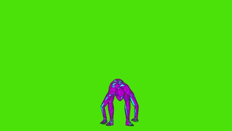 animación 3d de un personaje haciendo flexiones en un fondo verde