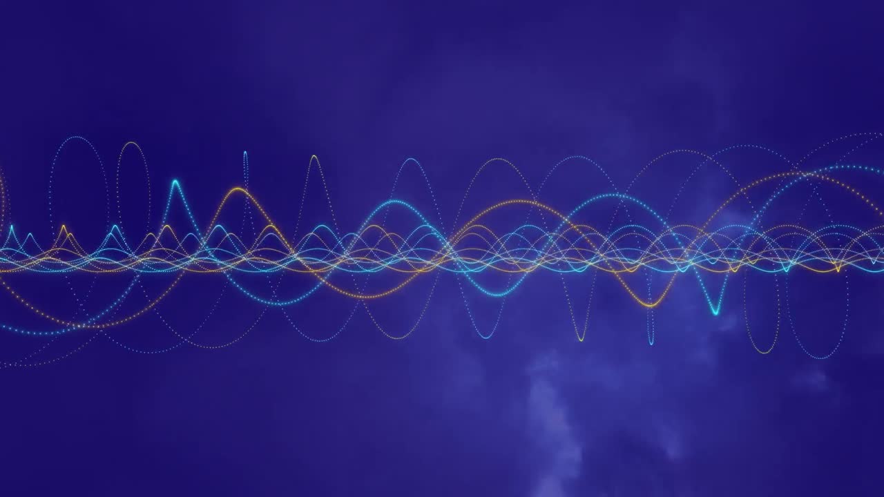 파란색 배경에서 번개와 데이터 처리의 애니메이션