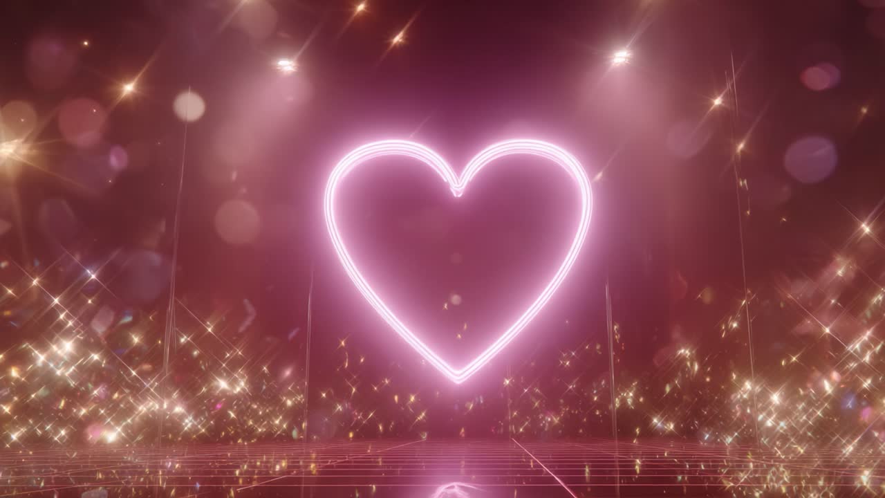 A Beautiful Heart Animated in Pink Glows Against a Sparkling Background, Perfect for Expressing Love and Affection in Romantic Themes