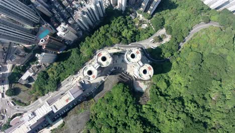 Mega-Edificios-Residenciales-En-El-Centro-De-Hong-Kong,-Vista-Aérea